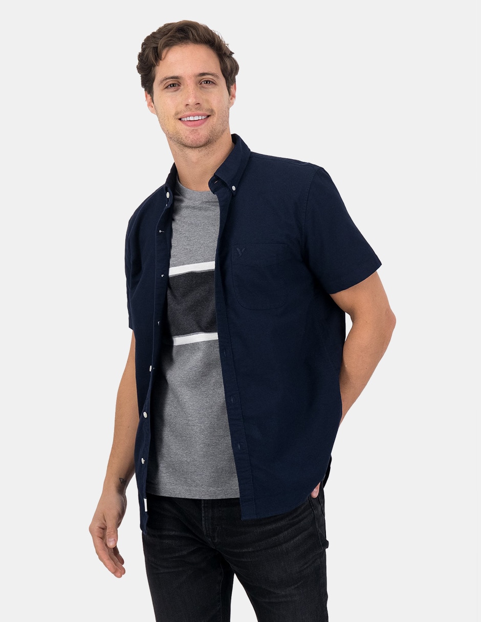 Camisa casual de algodón manga corta para hombre