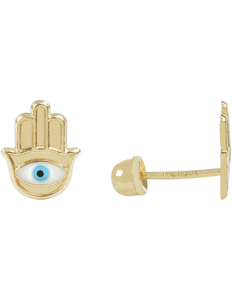 Broqueles de mano de oro amarillo 14 K con acabado liso zirconia 2