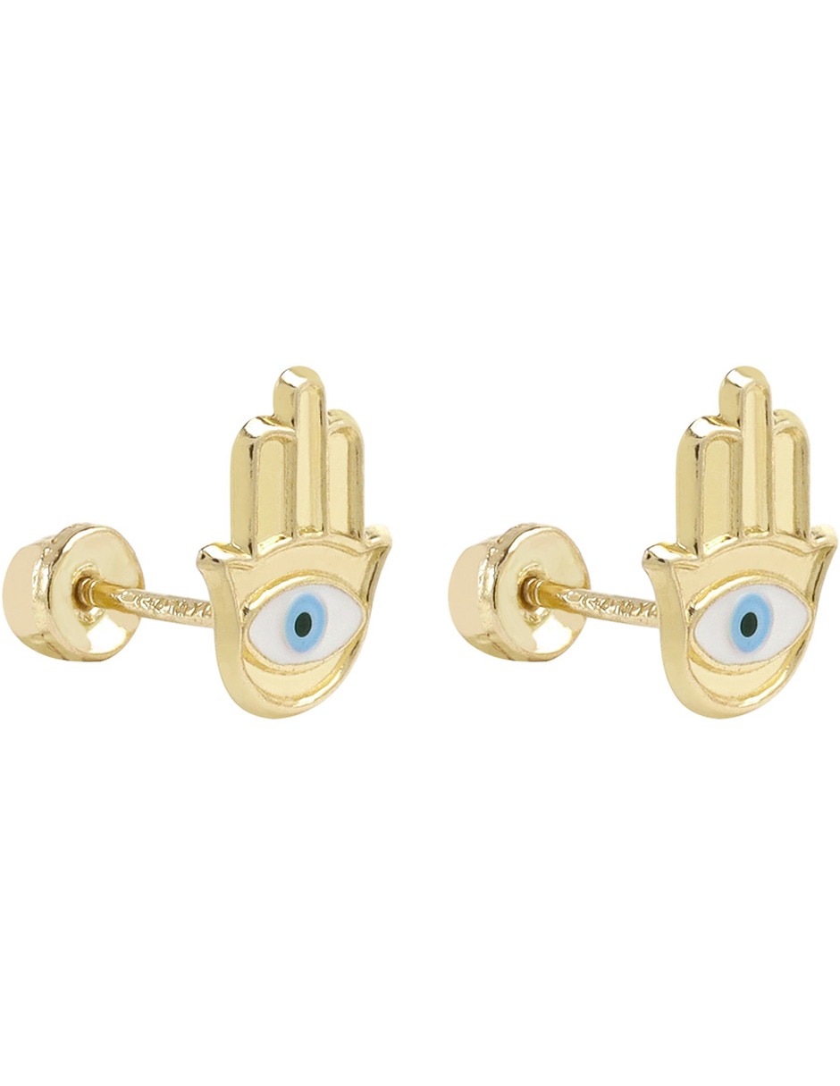Broqueles de mano de oro amarillo 14 K con acabado liso zirconia 3