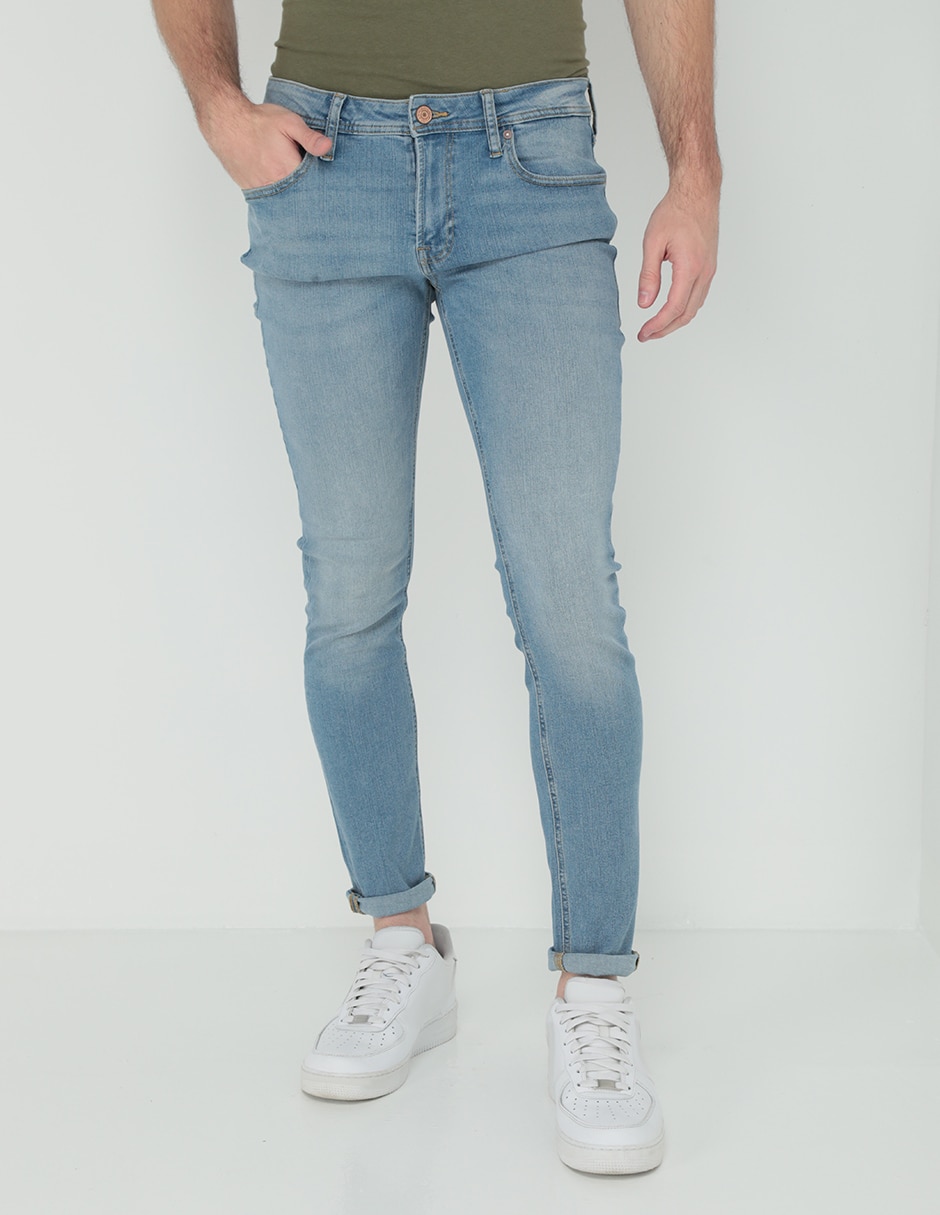 Jeans skinny lavado claro para hombre 1
