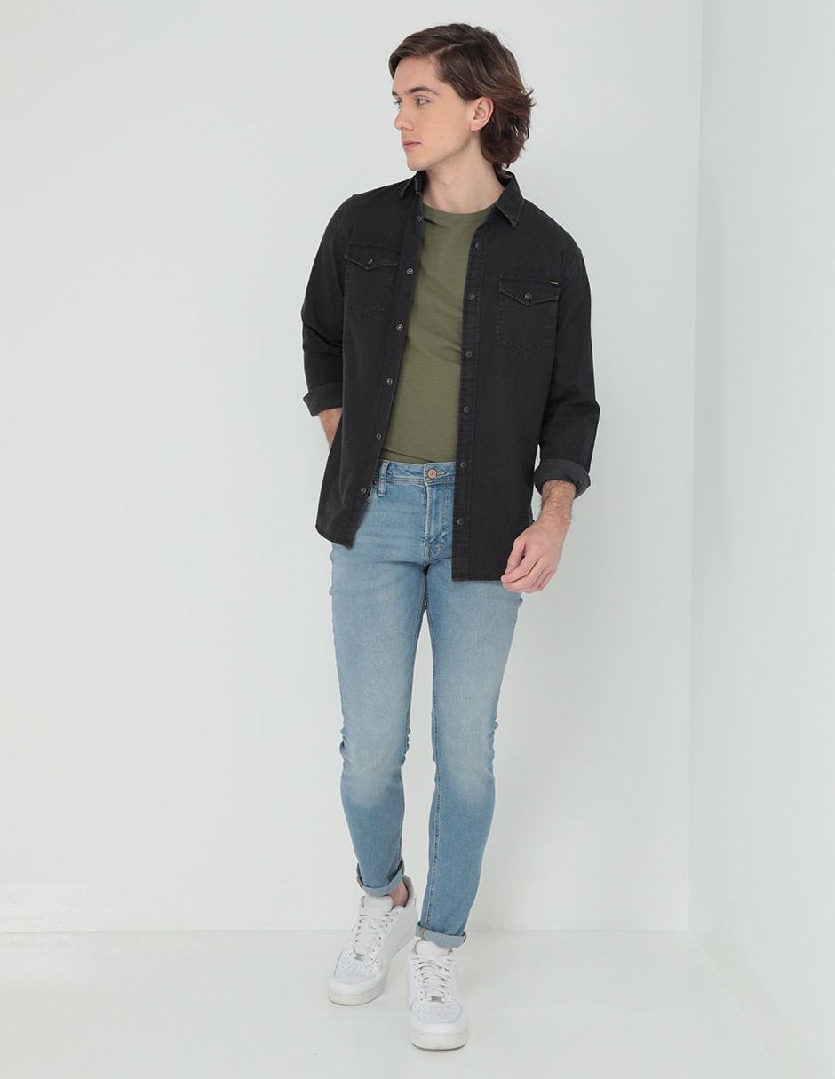 Jeans skinny lavado claro para hombre 6