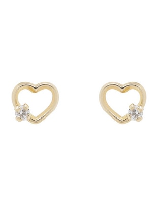 Broqueles de corazón de oro amarillo 14 K con acabado espejo zirconia 1