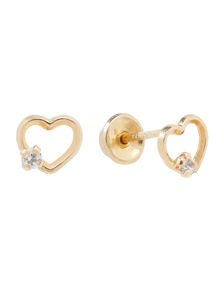 Broqueles de corazón de oro amarillo 14 K con acabado espejo zirconia 2