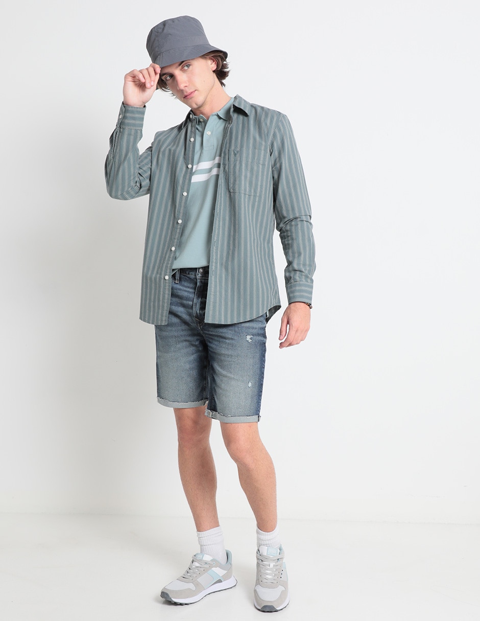 Camisa casual American Eagle de algodón manga larga para hombre