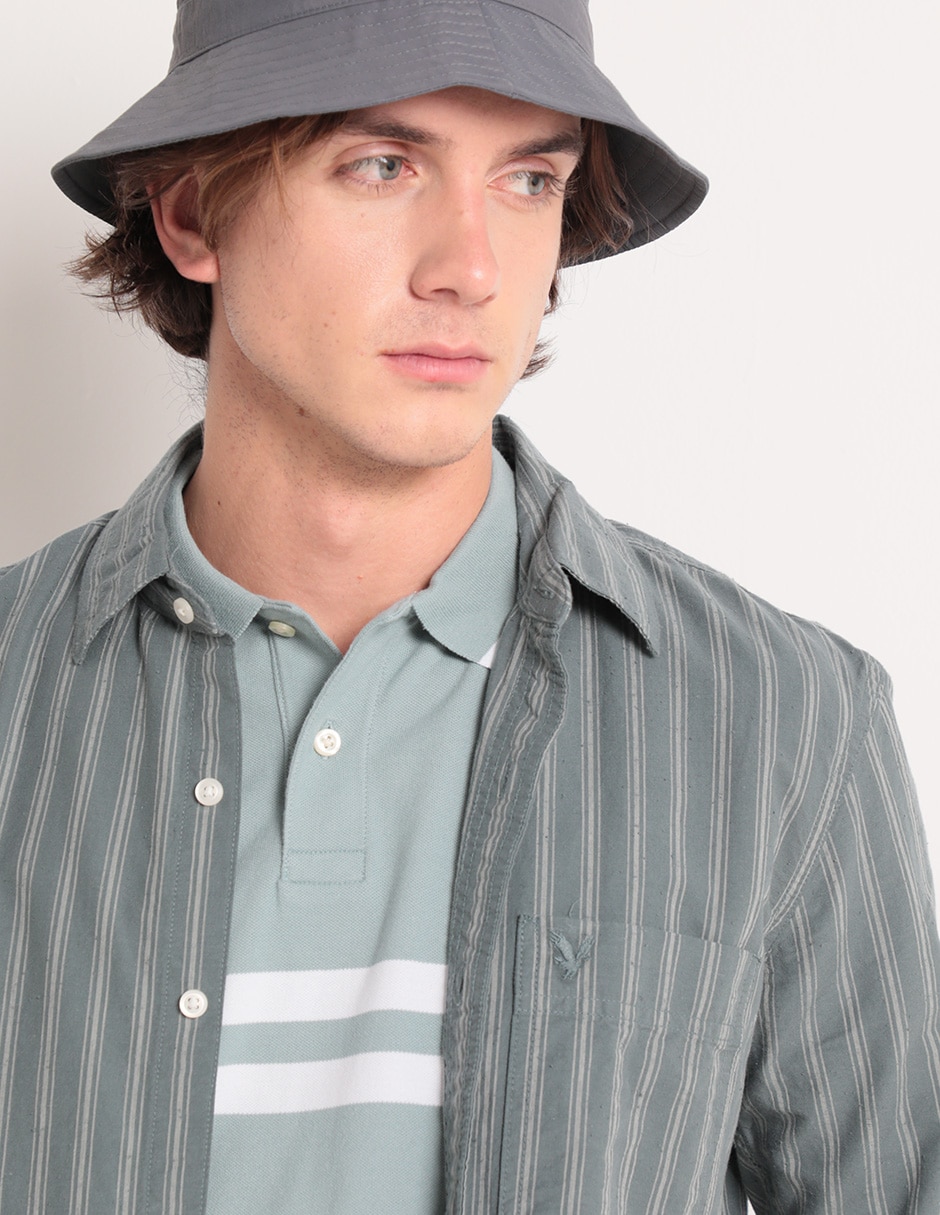 Camisa casual American Eagle de algodón manga larga para hombre