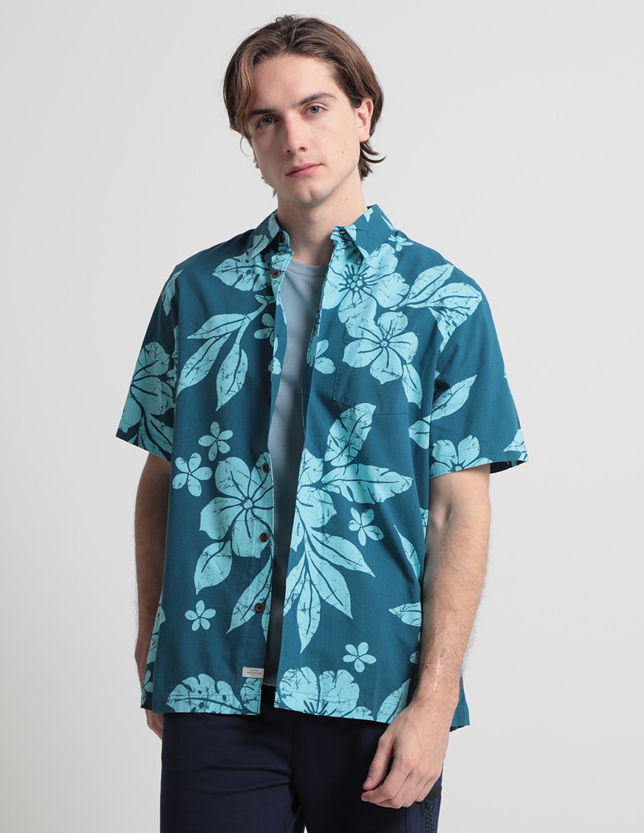 Camisa playa Quiksilver de algodón manga corta para hombre