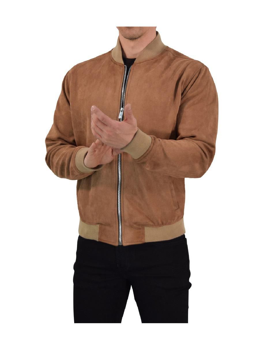 Chamarra casual Suede Bomber con bolsillos para hombre 6