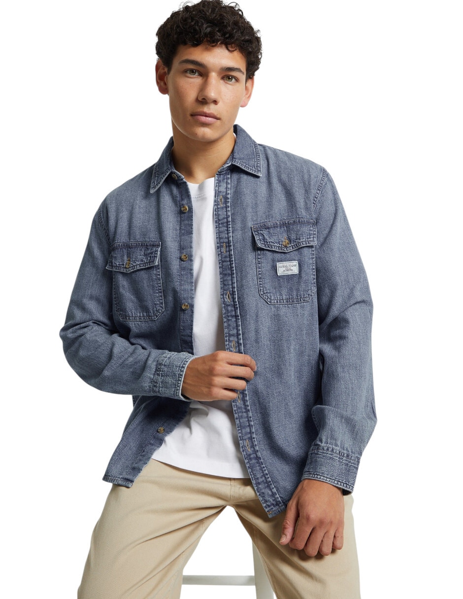 Camisa casual de algodón manga larga para hombre