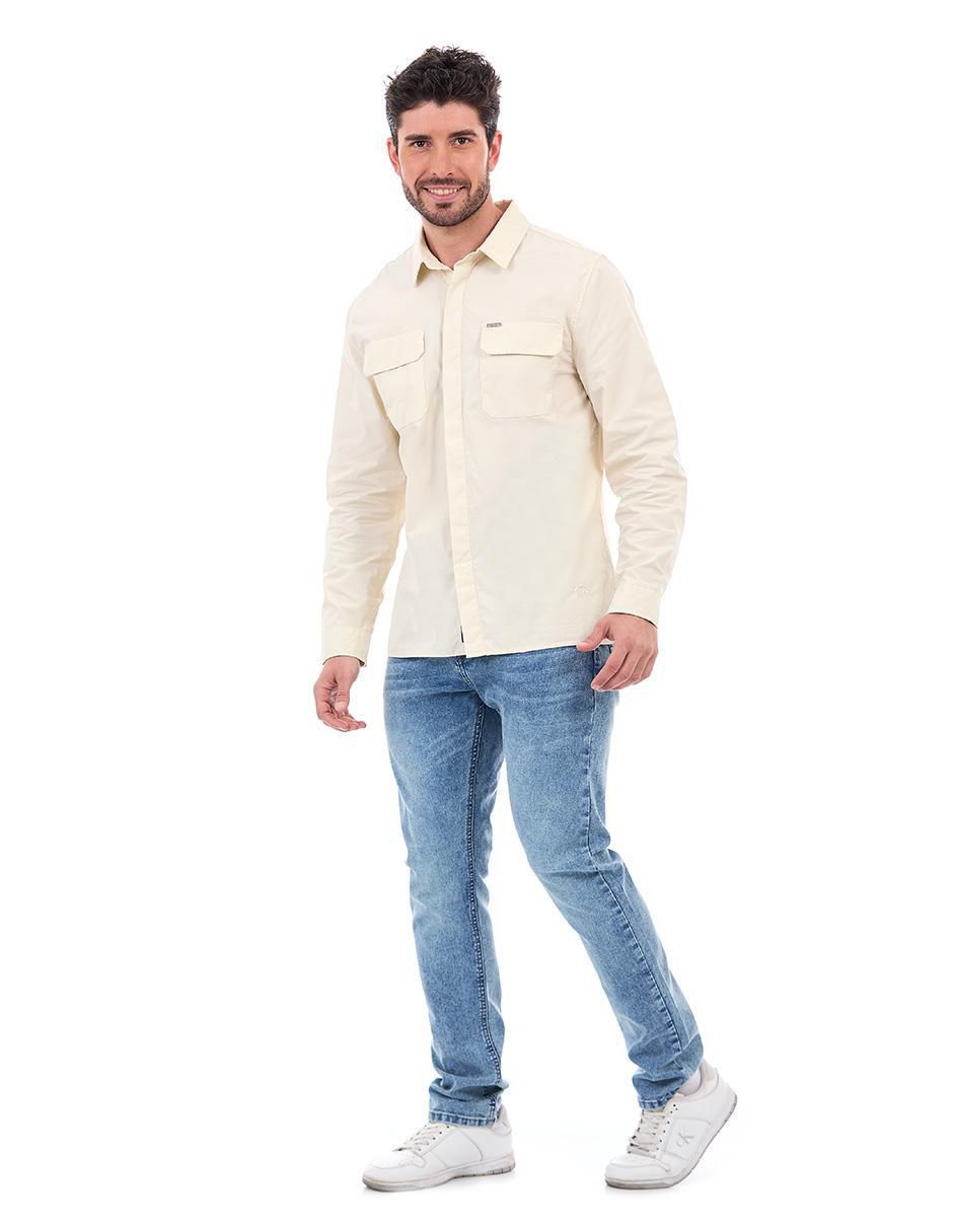 Camisa casual de algodón manga larga para hombre