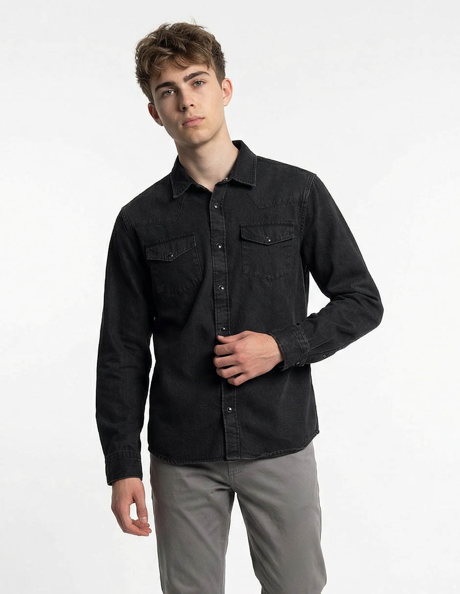 Camisa casual de algodón manga larga para hombre 1
