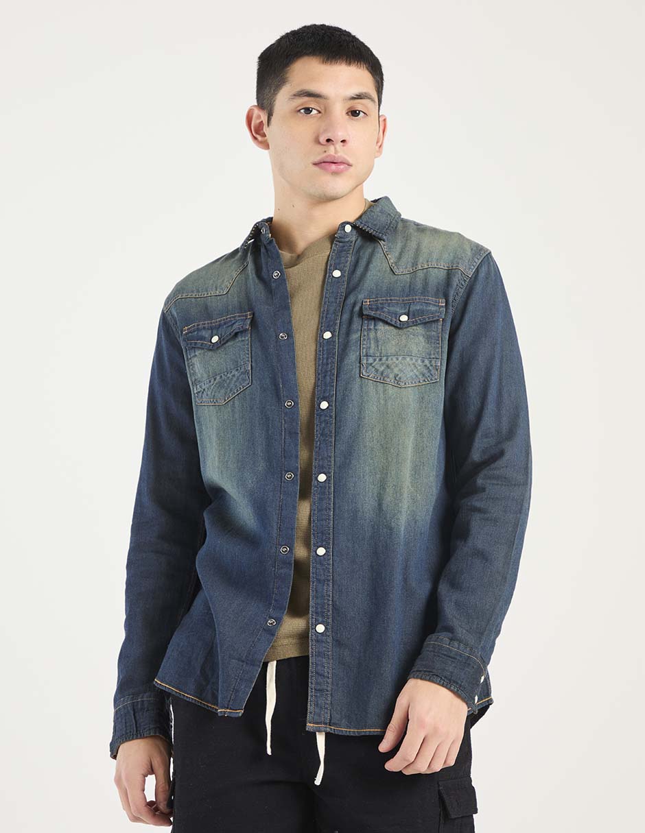 Sobrecamisa casual de algodón manga larga para hombre 1