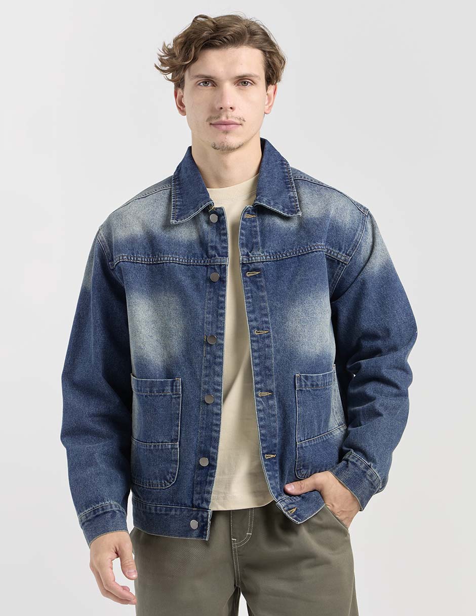 Chamarra denim con bolsillos para hombre Chamarra denim con bolsillos para hombre