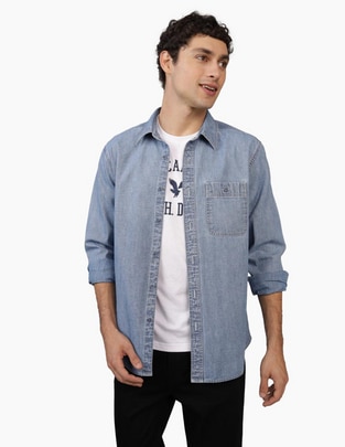 Camisa casual de algodón manga larga para hombre