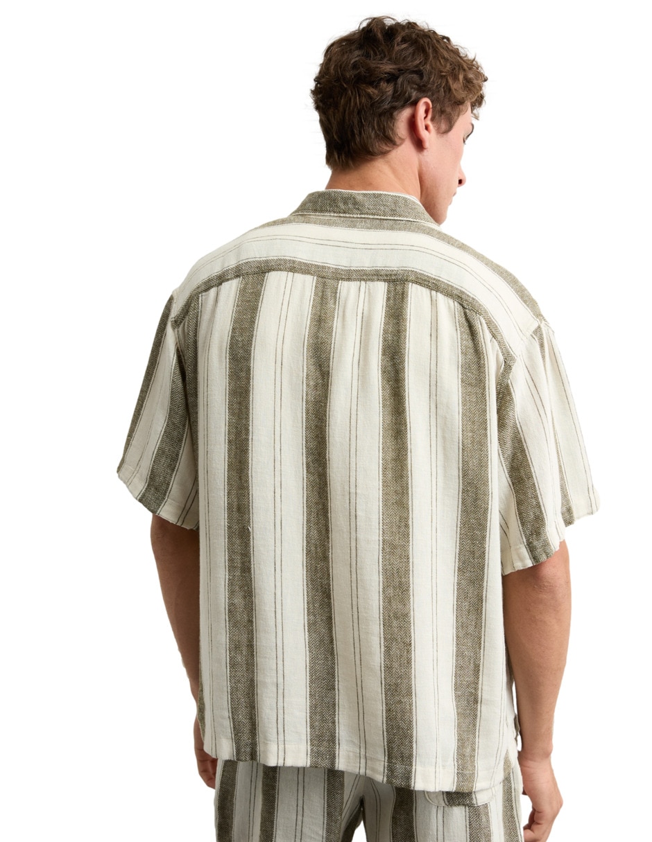 Camisa casual American Eagle de lino manga corta para hombre