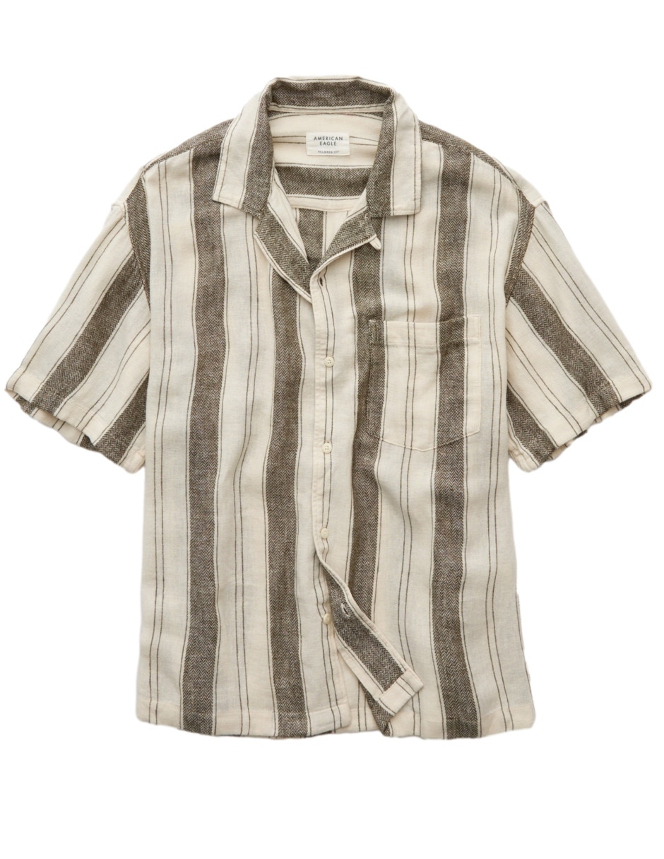 Camisa casual American Eagle de lino manga corta para hombre