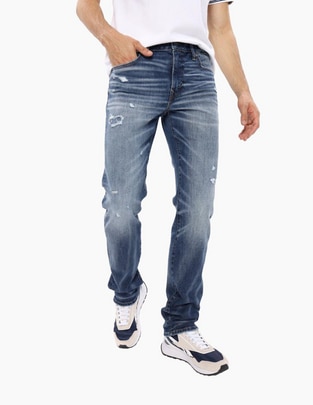 Jeans straight lavado desgastado para hombre