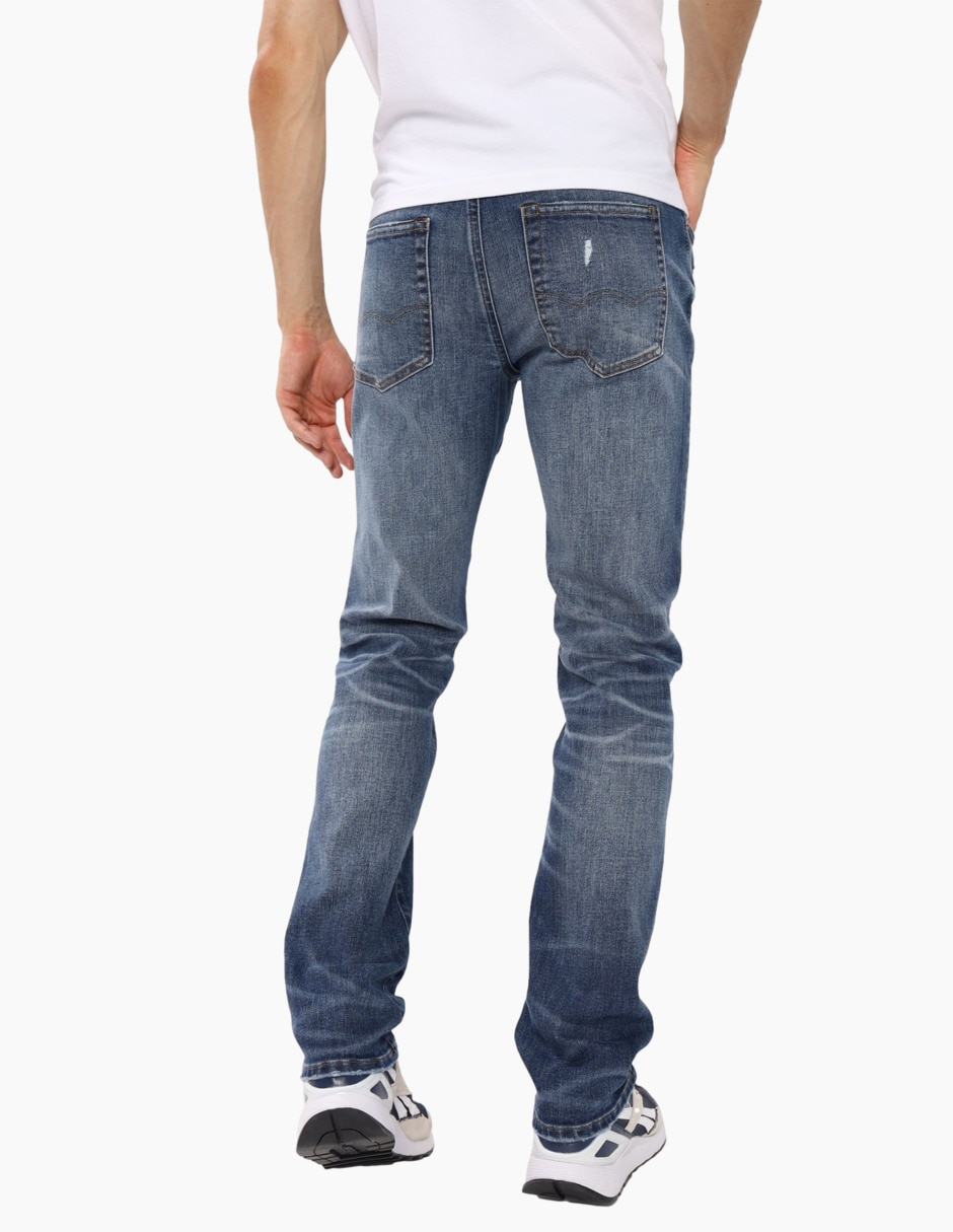 Jeans straight lavado desgastado para hombre