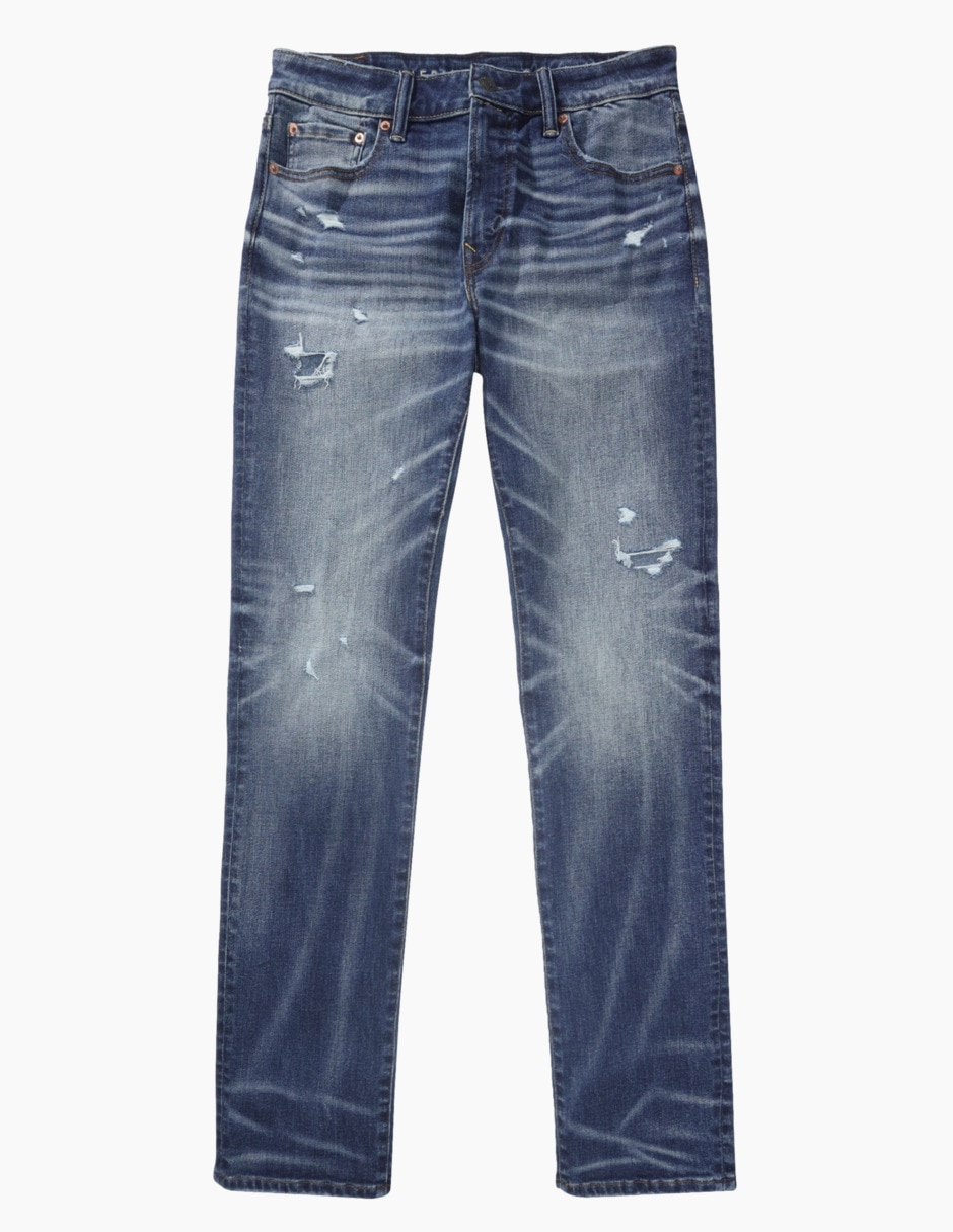 Jeans straight lavado desgastado para hombre