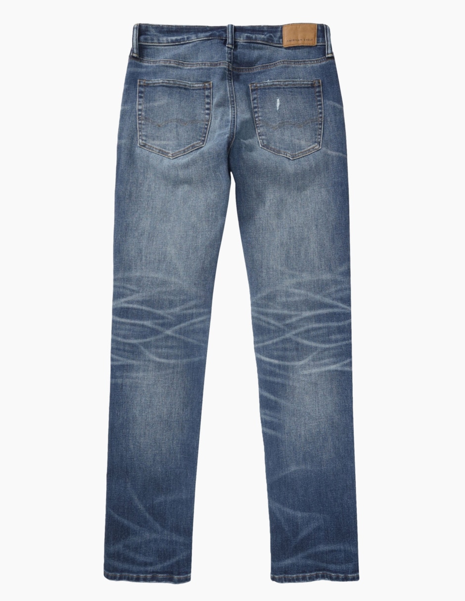 Jeans straight lavado desgastado para hombre