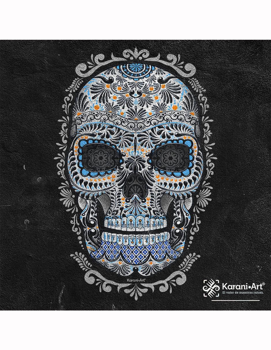 Playera calavera talavera estilo mexicano cuello redondo para hombre