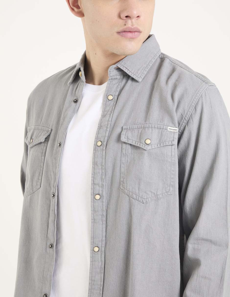 Camisa casual Jack & Jones de algodón manga larga para hombre