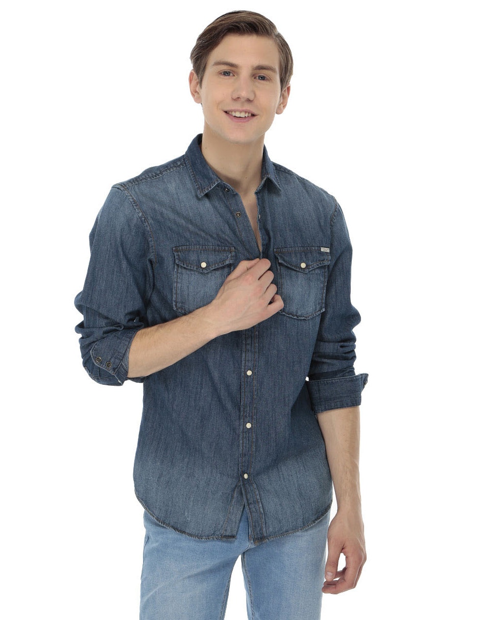 Camisa casual de algodón manga larga para hombre