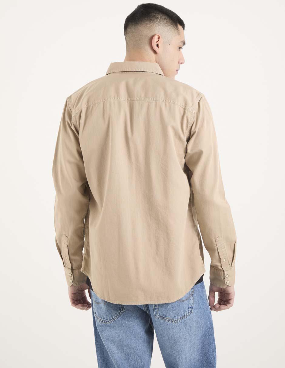 Camisa casual de algodón manga larga para hombre