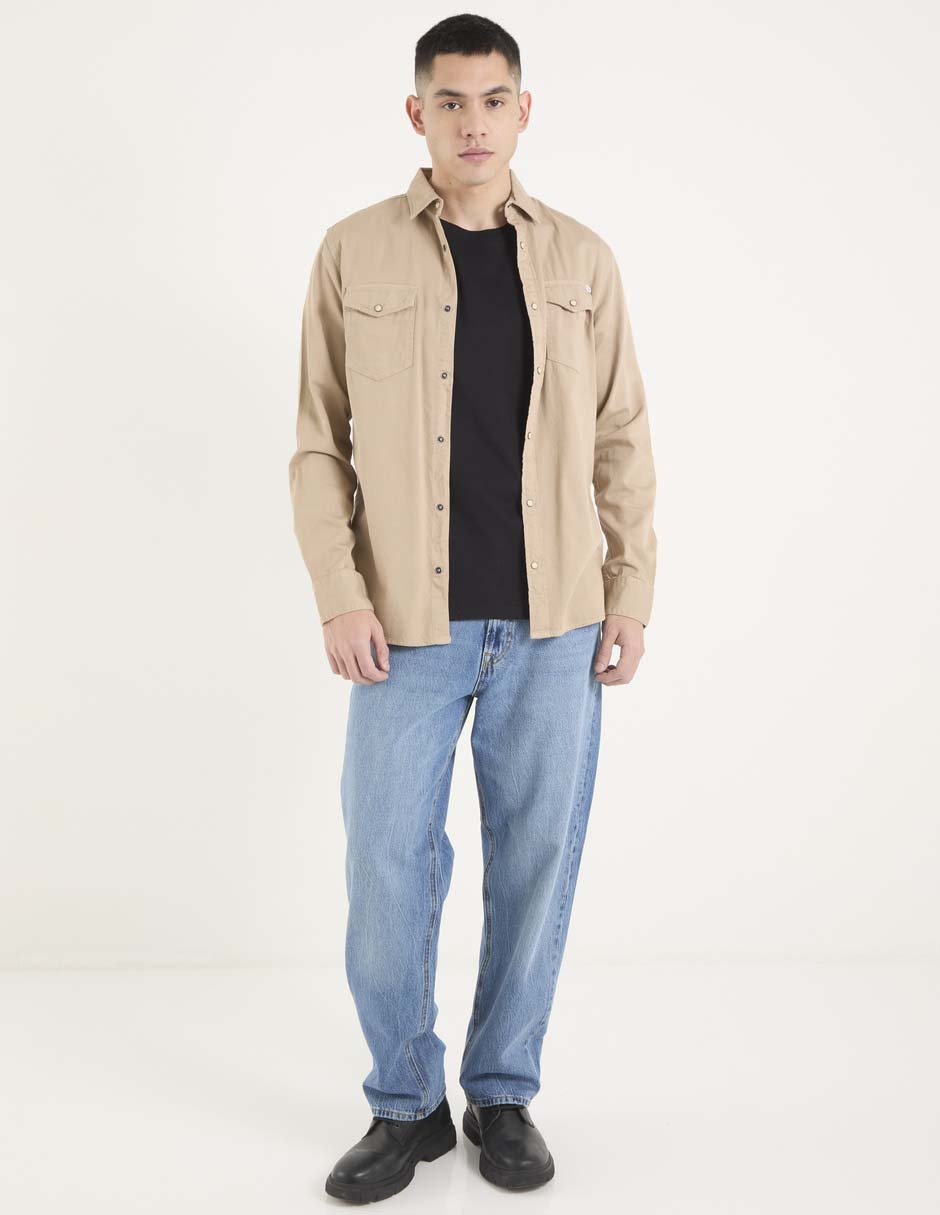 Camisa casual de algodón manga larga para hombre