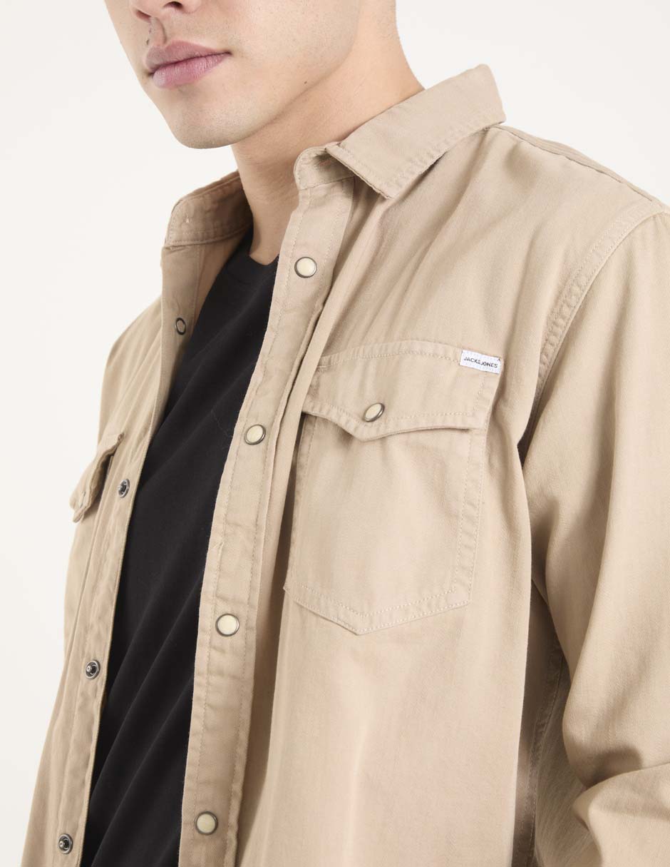 Camisa casual de algodón manga larga para hombre