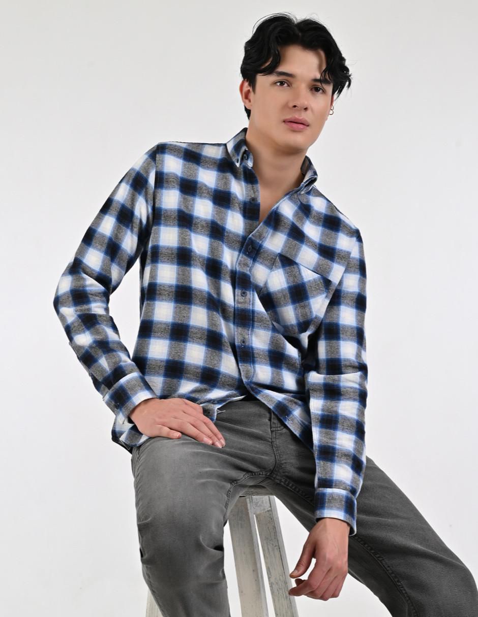 Camisa casual de algodón manga larga para hombre