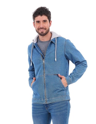 Chamarra denim de mezclilla capucha desmontable para hombre Chamarra denim de mezclilla capucha desmontable para hombre