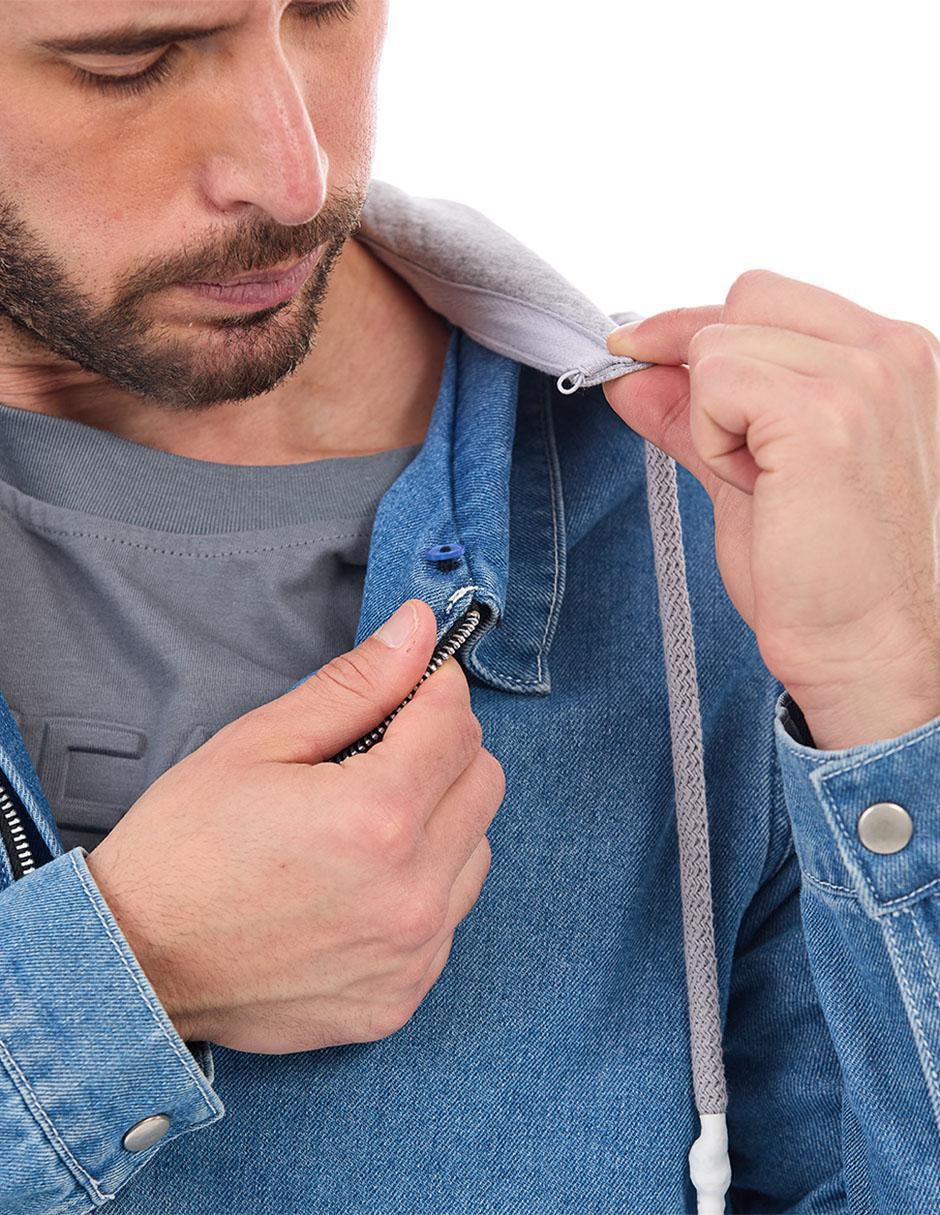 Chamarra denim Buffalo Jeans David Bitton de mezclilla capucha desmontable para hombre