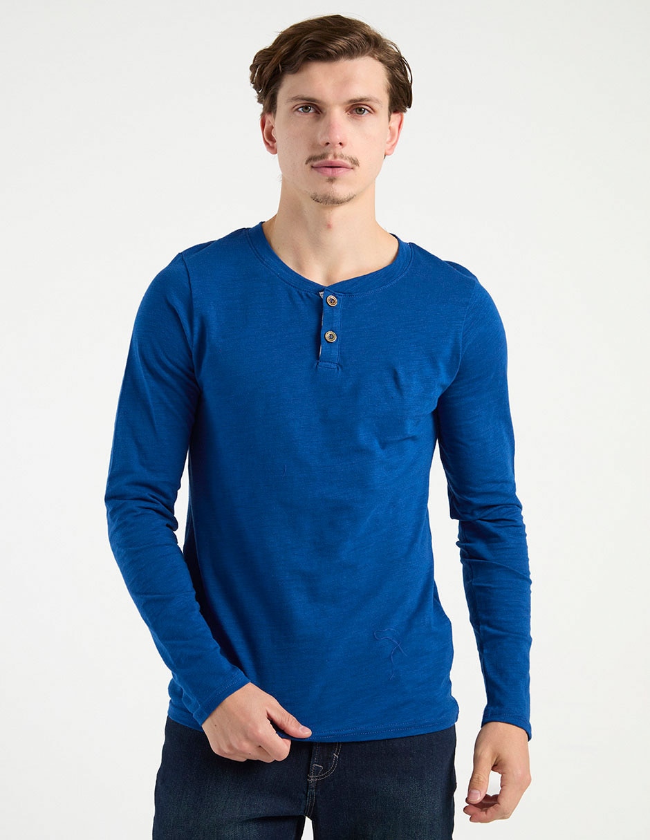 Playera cuello henley para hombre 1