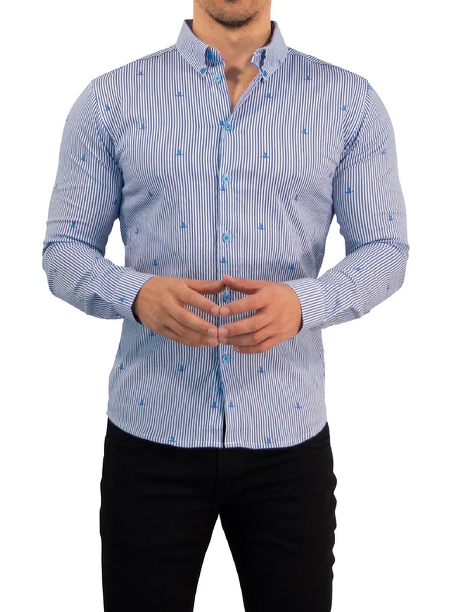 Camisa casual john leopard de algodón manga larga para hombre