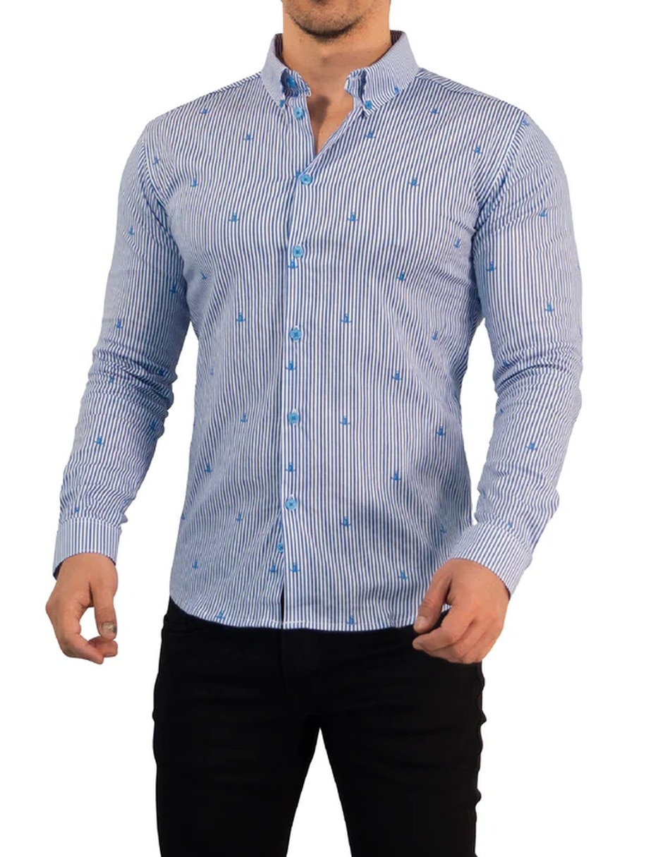 Camisa casual john leopard de algodón manga larga para hombre