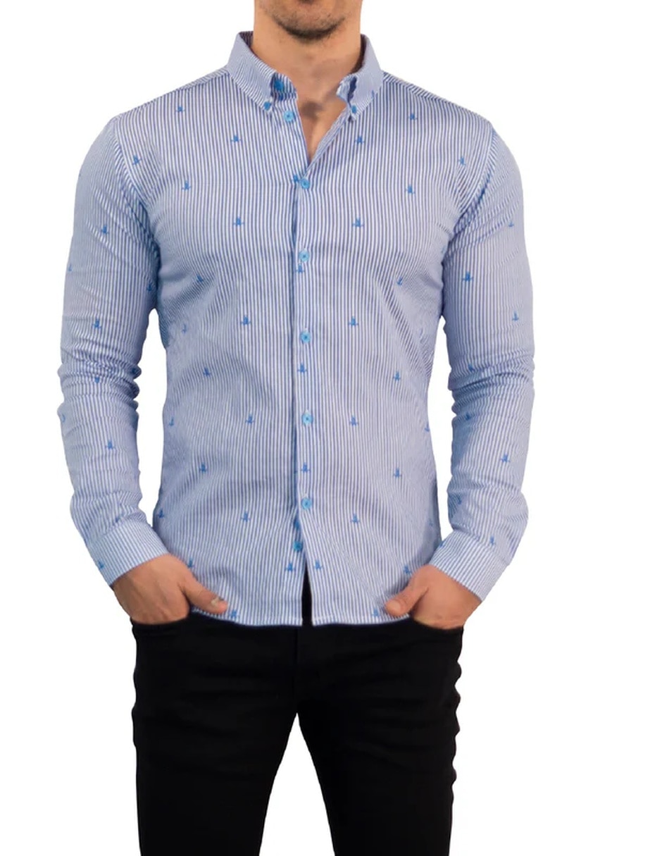 Camisa casual john leopard de algodón manga larga para hombre
