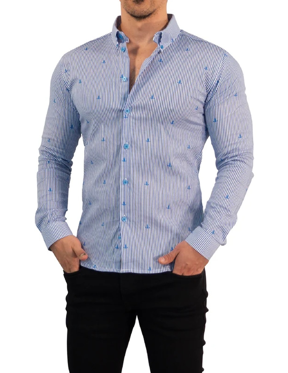 Camisa casual john leopard de algodón manga larga para hombre