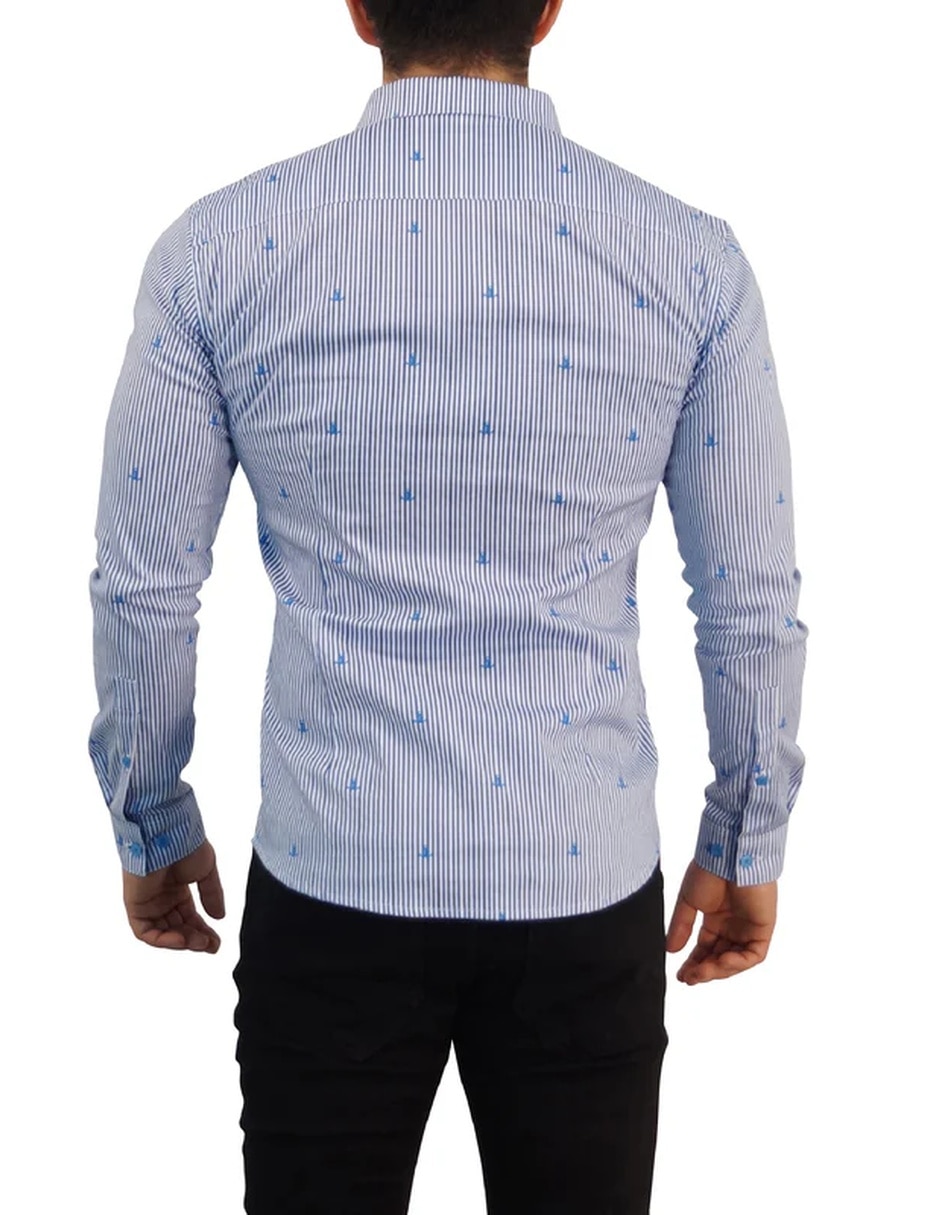 Camisa casual john leopard de algodón manga larga para hombre