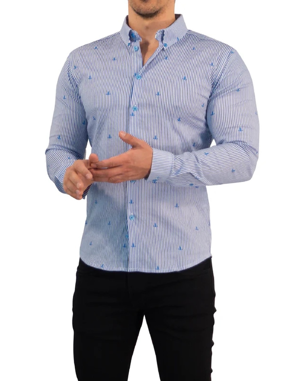 Camisa casual john leopard de algodón manga larga para hombre