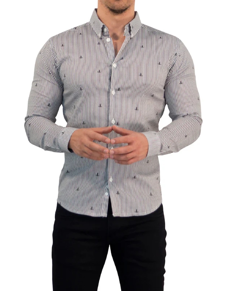 Camisa casual john leopard de algodón manga larga para hombre