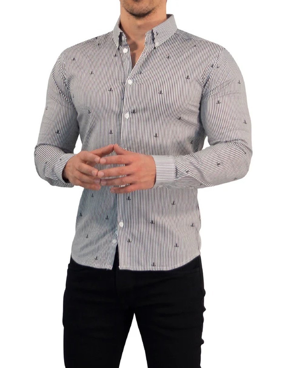 Camisa casual john leopard de algodón manga larga para hombre