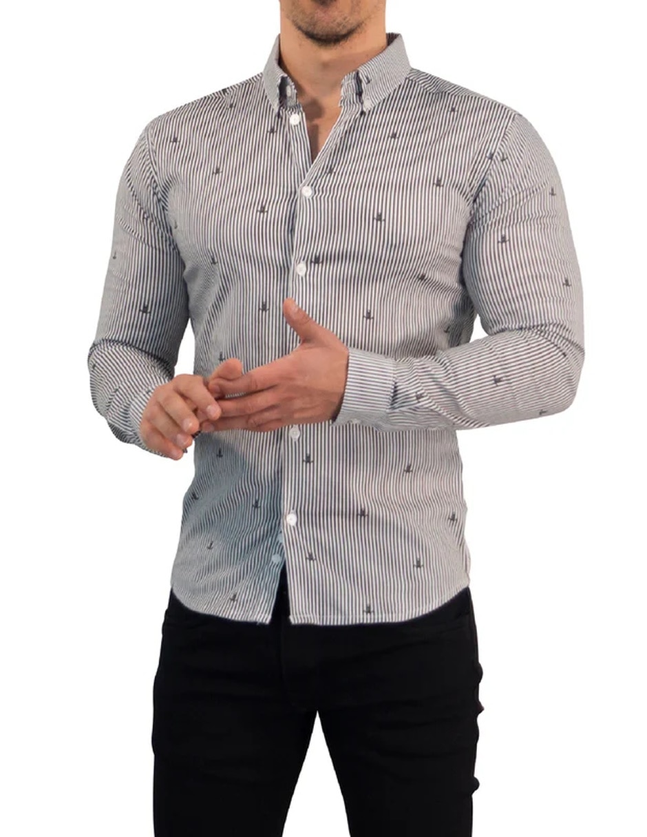 Camisa casual john leopard de algodón manga larga para hombre