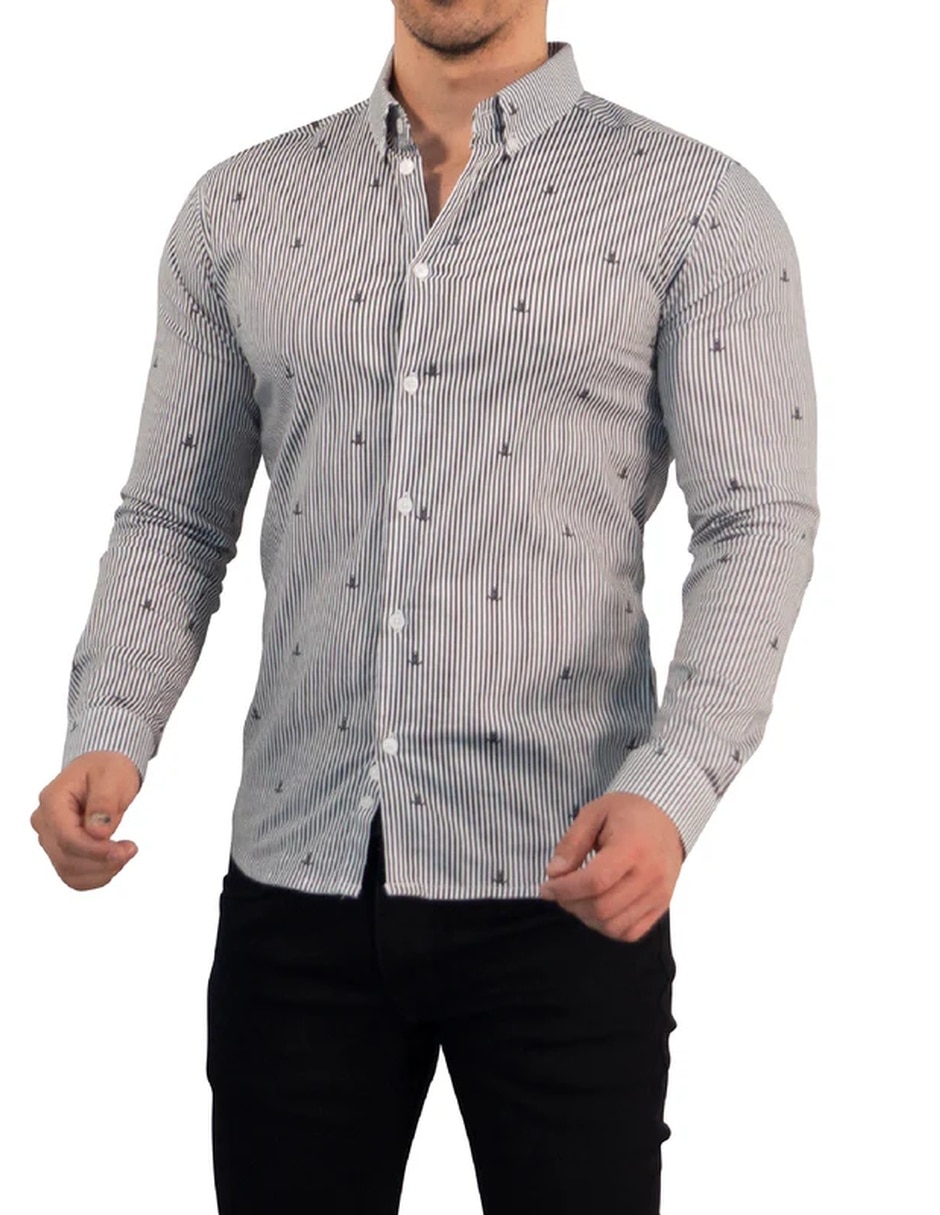 Camisa casual john leopard de algodón manga larga para hombre