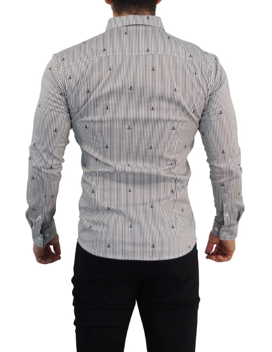 Camisa casual john leopard de algodón manga larga para hombre