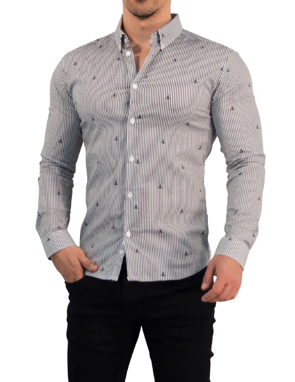 Camisa casual john leopard de algodón manga larga para hombre