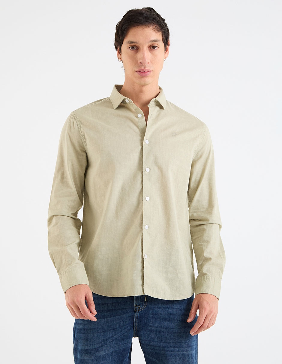 Camisa casual de algodón manga larga para hombre