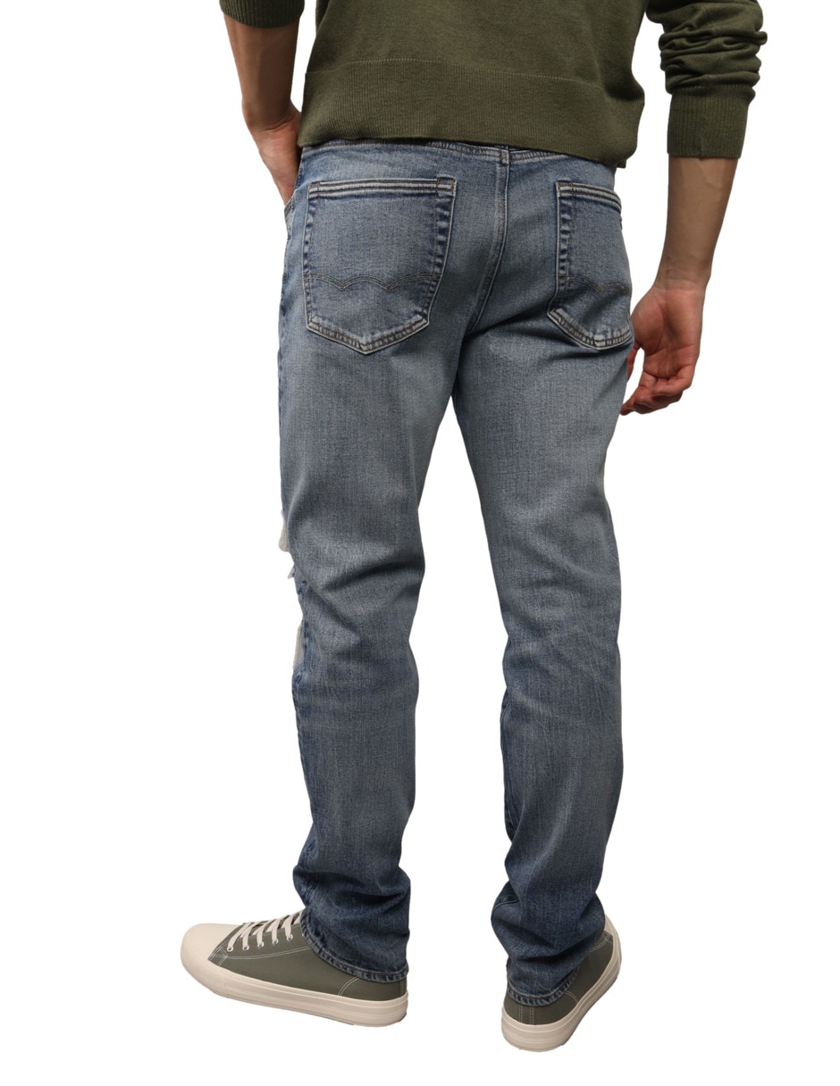 Jeans straight lavado destruido para hombre 2