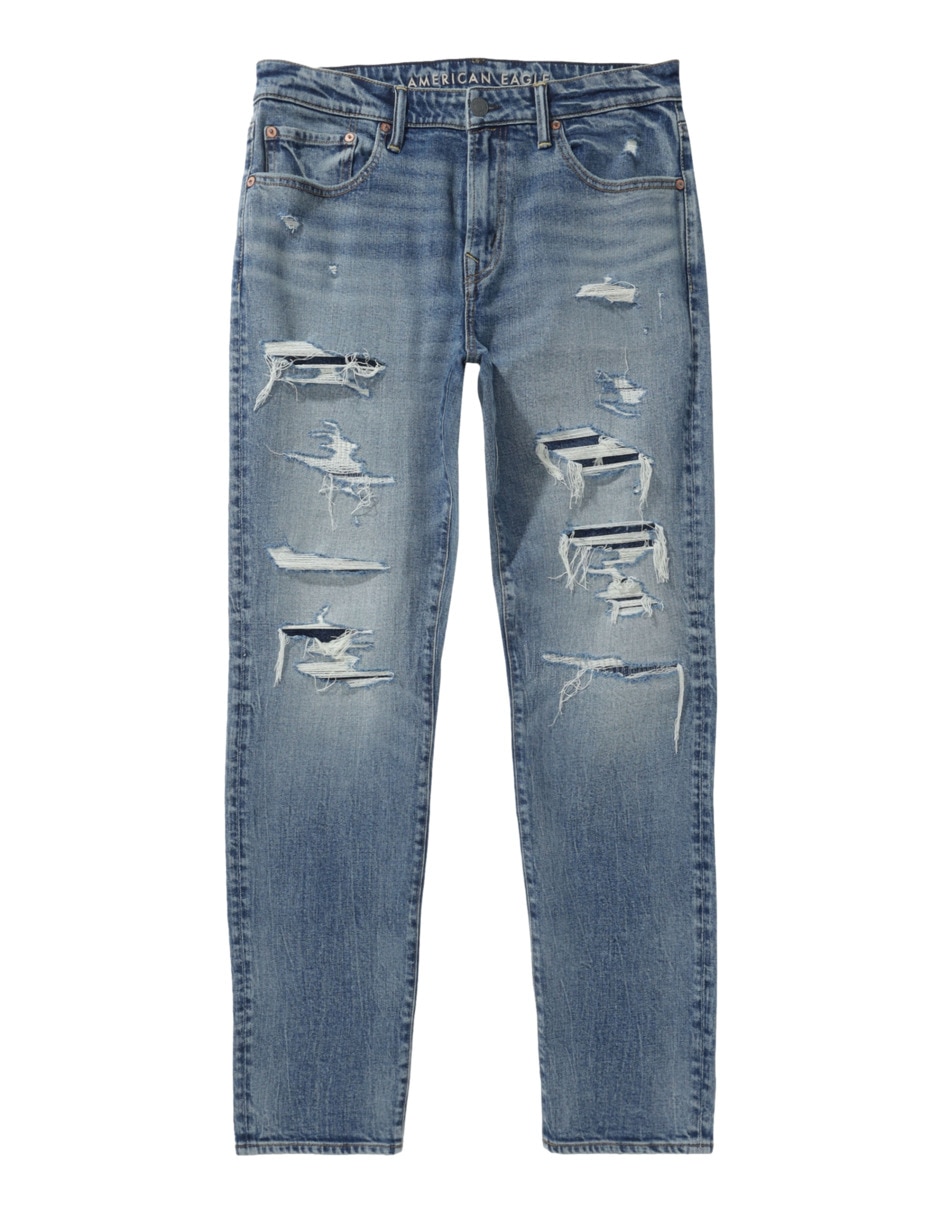 Jeans straight lavado destruido para hombre 3