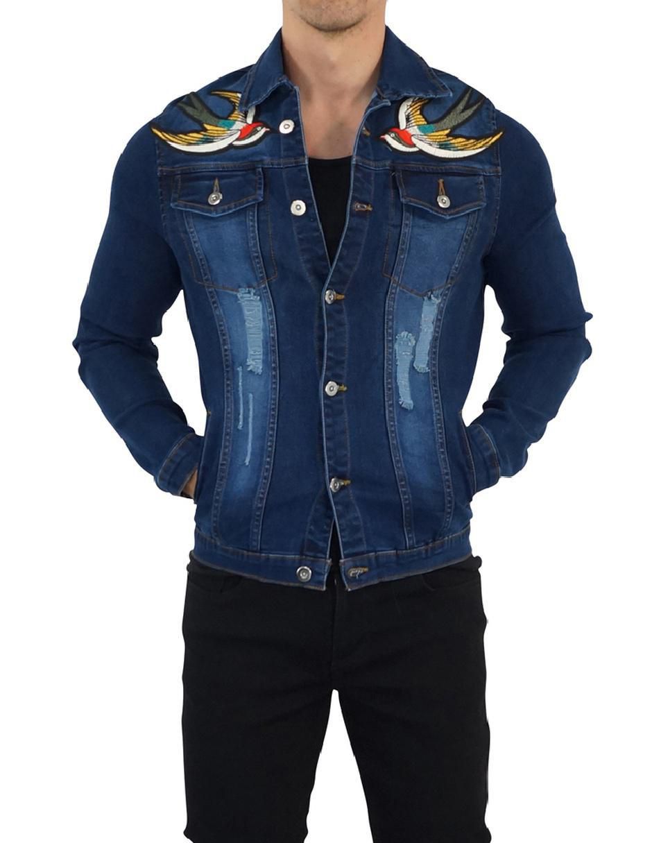 Chamarra denim de mezclilla con bolsillos para hombre Chamarra denim de mezclilla con bolsillos para hombre