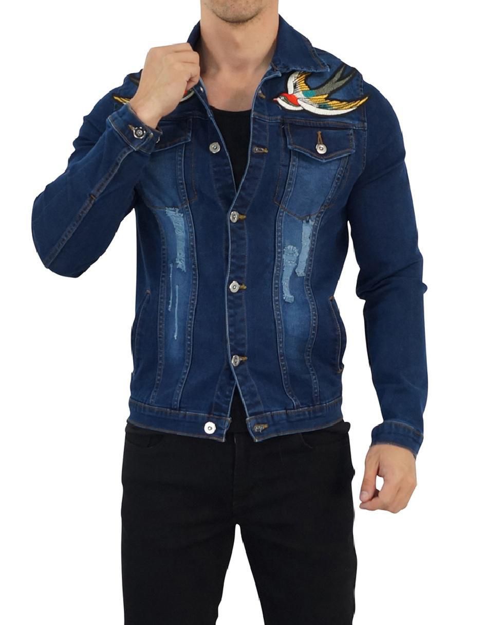 Chamarra denim John Leopard de mezclilla con bolsillos para hombre